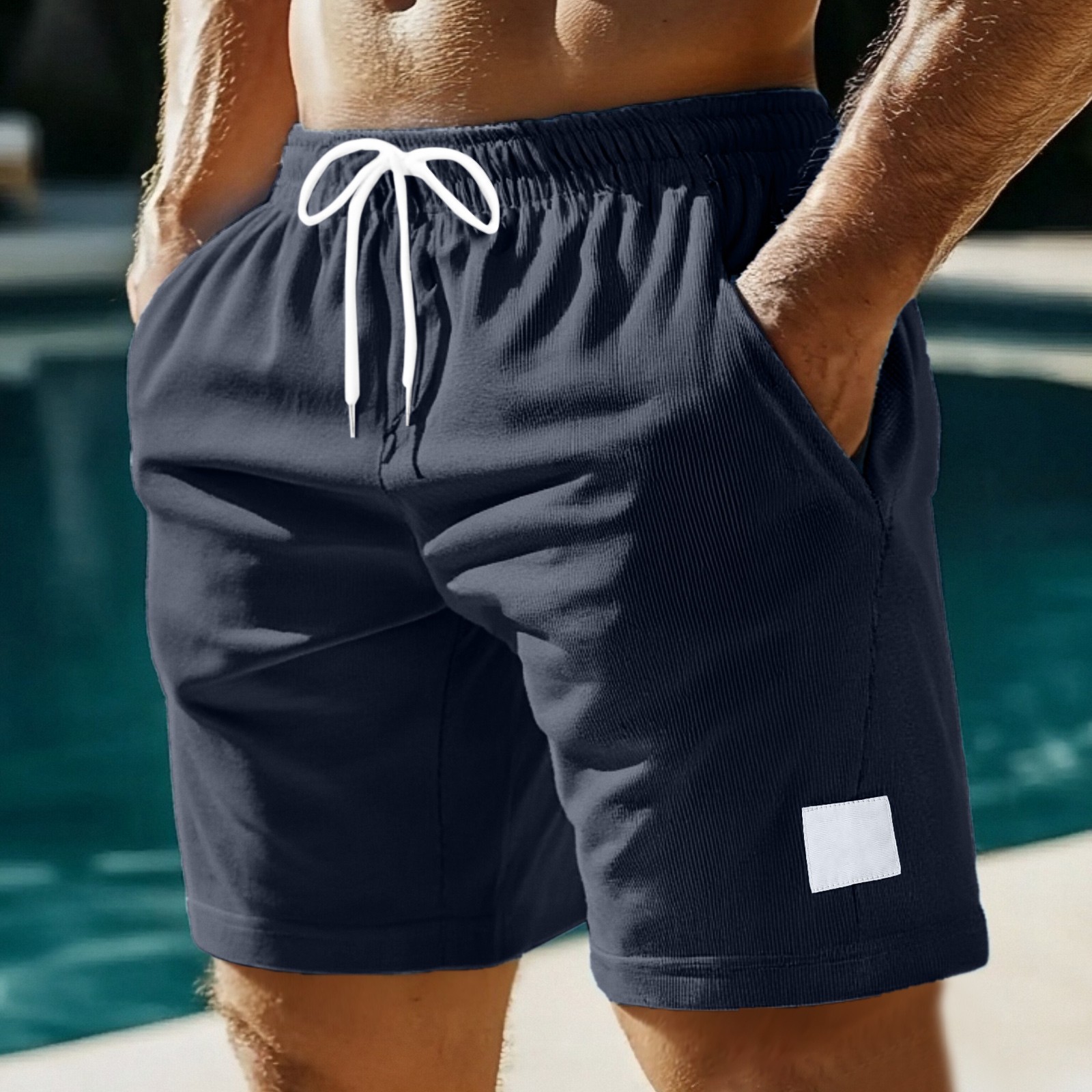 thumbnail image 2 of Pantalones cortos de playa con cintura elástica para hombre - Cordón ligero - Poliéster, corte holgado, tallas M-XXXL, 2 of 8